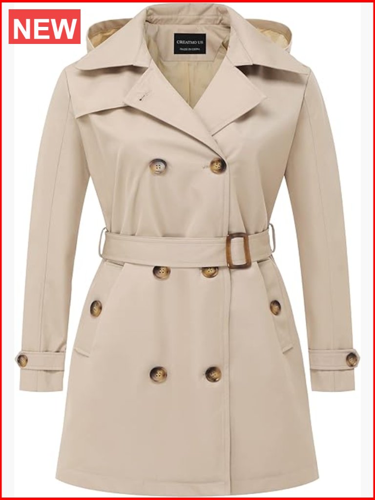 Plus Size Double-Breasted Trench Coat With Detachable Hood